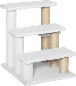 PawHut Escada para Gatos 3 Degraus Escada para Animais para Gato com Postes de Arranhar Bola Escada para Cão em Pelúcia e Juta 45 x 40 x 48 cm Branco | Aosom Portugal