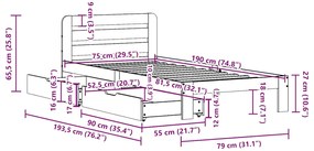 Cama sem colchão 75x190 cm madeira de pinho maciça castanho-mel