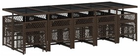 15 pcs conjunto jantar p/ jardim c/ almofadões vime PE castanho