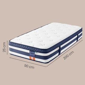 Colchão de molas ensacadas 200 x 90 x 25 cm de 7 zonas com espuma viscoelástica de gel azul