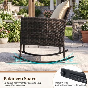 Conjunto de 2 Cadeirões de Baloiço e Mesa Auxiliar, 77 x 62 x 72 cm, Almofadas Bege com Capas Laváveis,