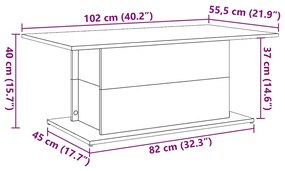 Mesa centro 102x55,5x40cm derivados madeira carvalho artisiano