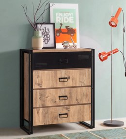 Cómoda Cosmo – Pinheiro Atlântico Preto – 90x100x40 cm