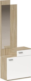 Móvel de Entrada com Espelho Sapateira Basculante Assento Gaveta e Compartimento Aberto 61x30x170 cm Branco