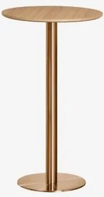 Mesa Alta De Bar Redonda Ø60 Cm Em Mdf Xiren Castanho Madeira Natural - Ouro Rosa Escovado - Sklum