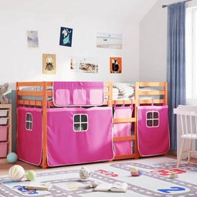 Beliche com cortinas 90x200 cm madeira de pinho maciça rosa