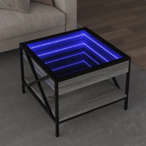 Mesa de centro luzes LED Infinity 50x50x38 cm cinzento sonoma
