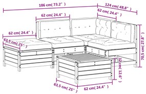 5 pcs conjunto lounge de jardim c/ almofadões pinho maciço