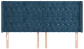 Cabeceira cama c/ abas veludo 183x16x118/128 cm azul-escuro