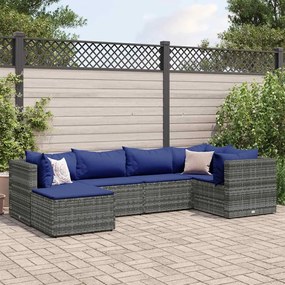 vidaXL 6 pcs conjunto lounge de jardim c/ almofadões vime PE cinzento