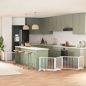 vidaXL Portão p/ cães com porta dobrável 12 painéis 960cm álamo branco