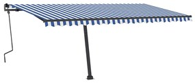 Toldo retrátil manual com LED 500x350 cm azul e branco