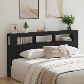 Cabeceira de Armazenamento vidaXL com Luzes LED Carvalho Preto 200x18,5x103,5 cm