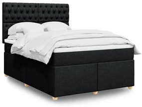 vidaXL Cama com molas/colchão 140x200 cm tecido preto