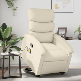Poltrona reclinável de massagens couro artificial cor creme