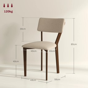 Conjunto de 2 cadeiras de sala de jantar e de cozinha com encosto (MESA NÃO INCLUIDA), pés em madeira e tecido com efeito de linho, 49 x 56 x 85 cm, b