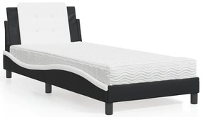 vidaXL Cama com colchão 90x190 cm couro artificial preto e branco