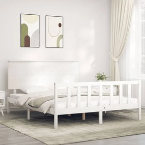 vidaXL Estrutura de cama King Size com cabeceira madeira maciça branco