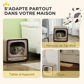 Arranhador para gatos 2 em 1 em forma de televisor  39 x 29 x 37 cm, com casinha e tapete para arranhar em cartão ondulado, castanho