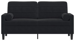 Sofá 2 lugares c/ almofadas decorativas 140 cm veludo preto