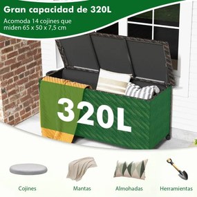 Baú exterior hermético em tecido de rattan 320L com forro de poliéster Forro de poliéster Rodas universais Interior exterior Caixa de almofadas Castan