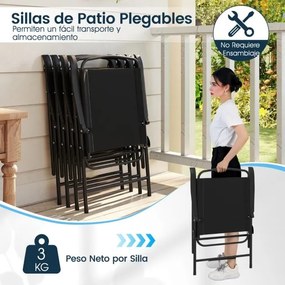 Conjunto exterior de 6 peças com guarda-sol, mesa redonda e cadeiras dobráveis para 4 pessoas para jardim, preto