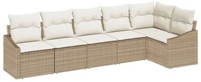 Conjunto de Sofá de Jardim 6 Peças com Almofadas Beje em Rattan Sintét