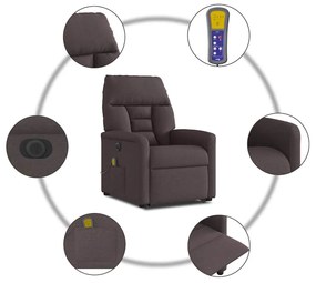 Poltrona elétrica elevatória massagens tecido castanho-escuro