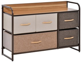 Cómoda com 5 Gavetas de Tecido Amovíveis e Dobráveis Base Elevada Armário de Armazenamento para Dormitório Sala de Estar Entrada Anti-Tombo 87,5x29x58