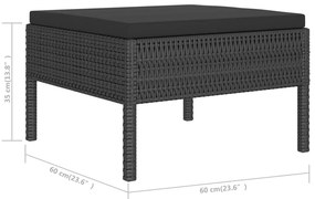 6 pcs conjunto lounge de jardim c/ almofadões vime PE preto