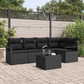 vidaXL Conjunto de Sofá de Jardim com almofada 6 pcs Preto vime PE