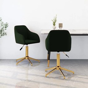 vidaXL Cadeiras de jantar giratórias 2 pcs veludo verde-escuro