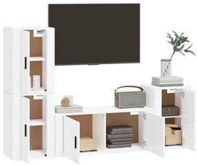 4 pcs conjunto móveis de TV madeira processada branco brilhante