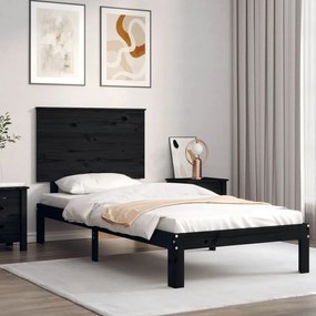vidaXL Estrutura de cama com cabeceira 100x200 cm madeira maciça preto