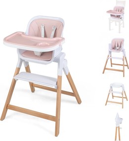 Cadeira de Alimentação Evolutiva 4 em 1, 71 x 58 x 93 cm, Bandeja Dupla Ajustável, Cor-de-rosa
