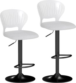 HOMCOM Conjunto de 2 Bancos Altos de Cozinha Giratórios a 360° Reguláveis em Altura de 84-105 cm 40,5x43x84-105 cm Branco | Aosom Portugal