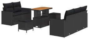 vidaXL Conjunto de Sofá de Jardim com almofada 8 pcs Preto vime PE