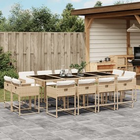 vidaXL 13 pcs conjunto de jantar p/ jardim com almofadões vime PE bege