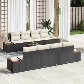 vidaXL Conjunto de Sofás de Jardim com Almofadas 9 Peças Preto Rattan Poliéster