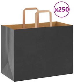 vidaXL Sacos de papel 250 unid com alças preto 32x17x25 cm