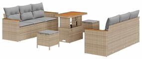 Conjunto de Sofá de Jardim vidaXL 9 Peças com Almofadas Bege Rattan Ac