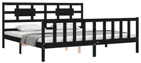 Estrutura de cama com cabeceira 200x200 cm madeira maciça preto