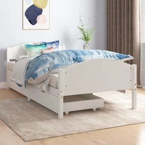 vidaXL Estrutura de cama com 2 gavetas 100x200 cm pinho maciço branco