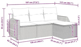 4 pcs conjunto de sofás para jardim c/ almofadões vime PE preto