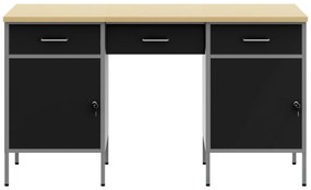 Conjunto de Armários e Mesa de Trabalho em 3 Peças VidaXL Preto em Mad