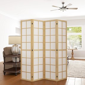 Biombo de interior dobrável de 4 painéis, 160 x 170 cm, divisória para sala de estar, quarto e casa, cor natural