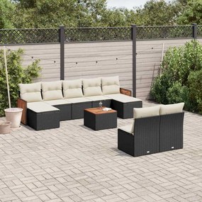 10 pcs conjunto sofás de jardim c/ almofadões vime PE preto