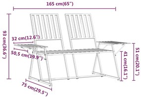 Banco de jardim de 2 lugares 165 cm aço preto