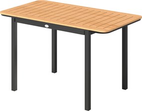 Mesa de jardim retangular para 6 pessoas 127 x 70 cm em madeira composta, com estrutura metálica e tampo de ripas, castanho