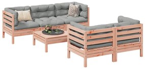 vidaXL 6 pcs conj. sofás jardim c/ almofadões madeira abeto-de-douglas